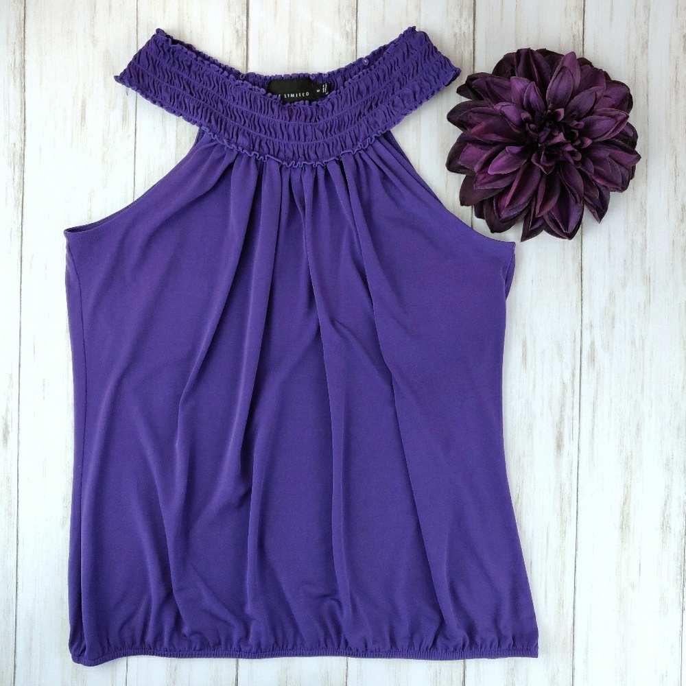 The Limited smocked high neck purple tank top M d8